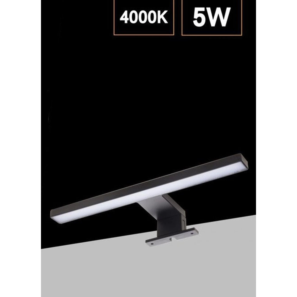 Trade Shop - Applique Lampada Led Da Specchio 5w 400lm Luce Naturale 4000k Ip44 300mm Nera 300pb-nn -