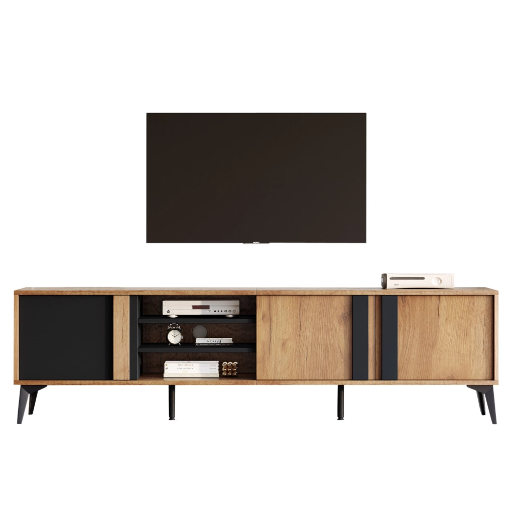 Cassettiera per TV marrone e nero in truciolare lunghezza 180 cm