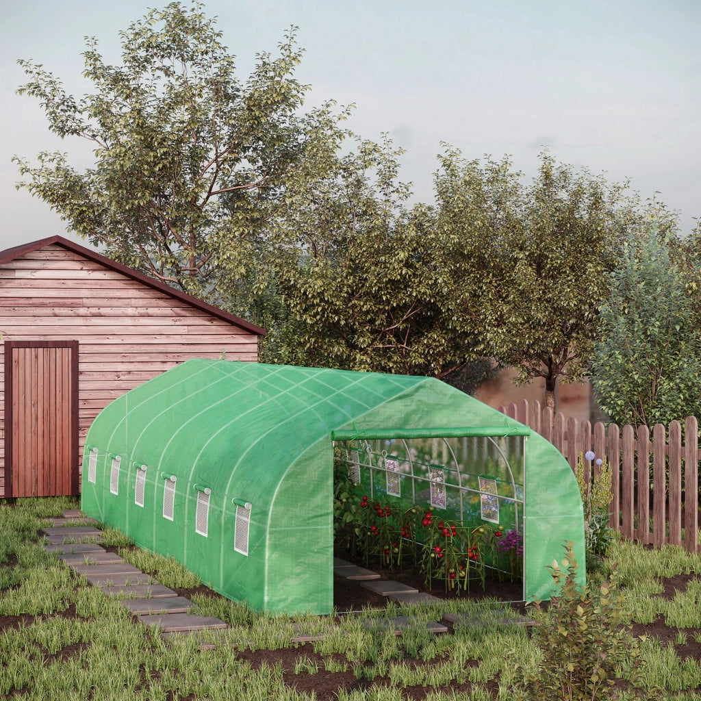 Serra tunnel da giardino ¨C Xylo ¨C 8x3x2m, telaio acciaio, 12 finestre, verde