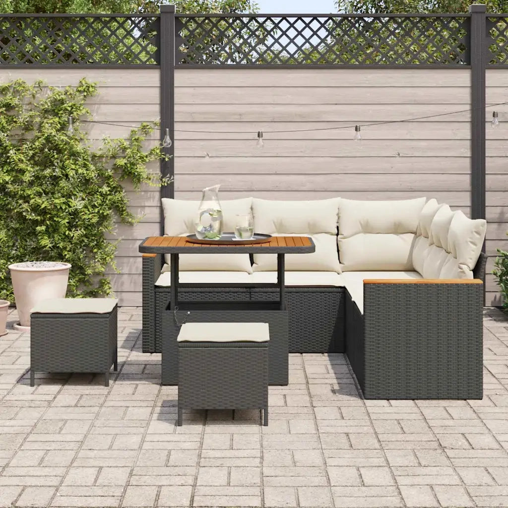 Set Divano da Giardino con cuscino 8 pcs Nero Poly Rattan