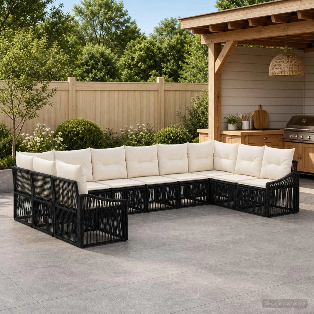 Set Divano da Giardino 10 pz Nero polyrattan 3436114