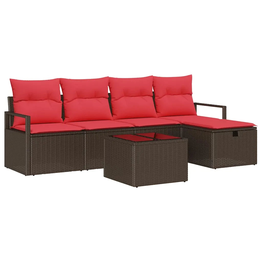 Set di divani con cuscino 6 pcs Marrone e Rosso polyrattan 3359173