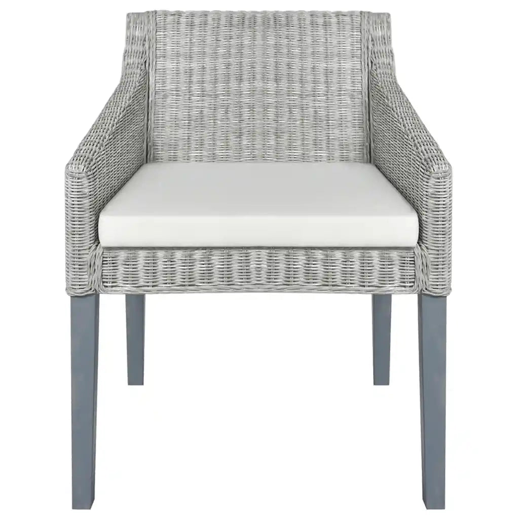 Sedie da Pranzo con Cuscini 2 pz Grigi in Rattan Naturale 325494