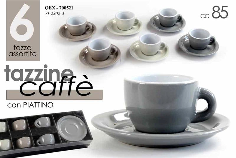 SET 6 TAZZINE DA CAFFE 85CC CON PIATTINO ASSORTITO