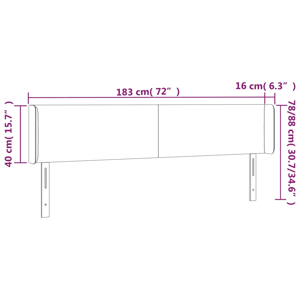 Testiera a LED-Testata con LED Rosa 183x16x78/88 cm in Velluto 145818