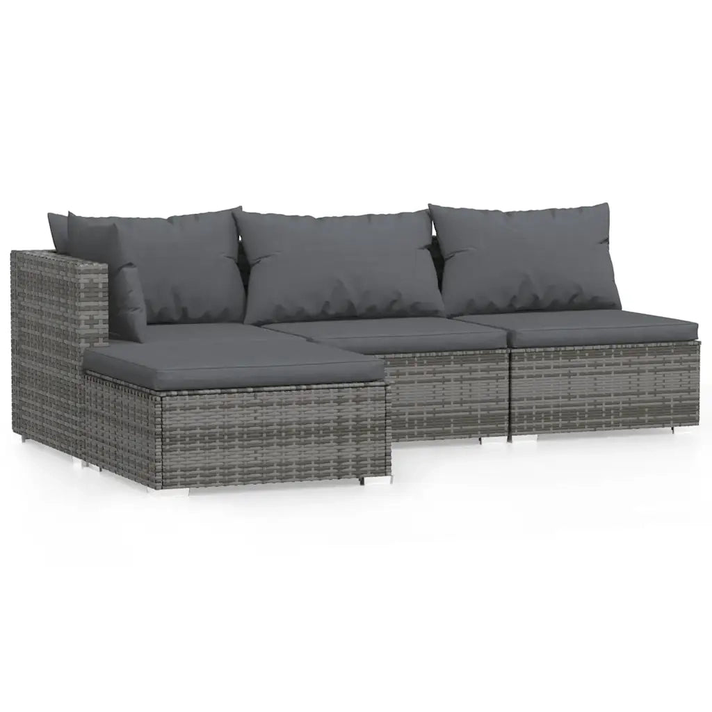 Set Divani da Giardino 4 pz con Cuscini in Polyrattan Grigio 317512