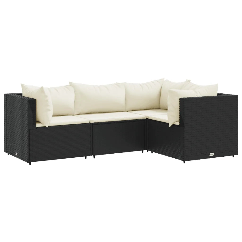 Set Divani da Giardino 4 pz con Cuscini Nero in Polyrattan