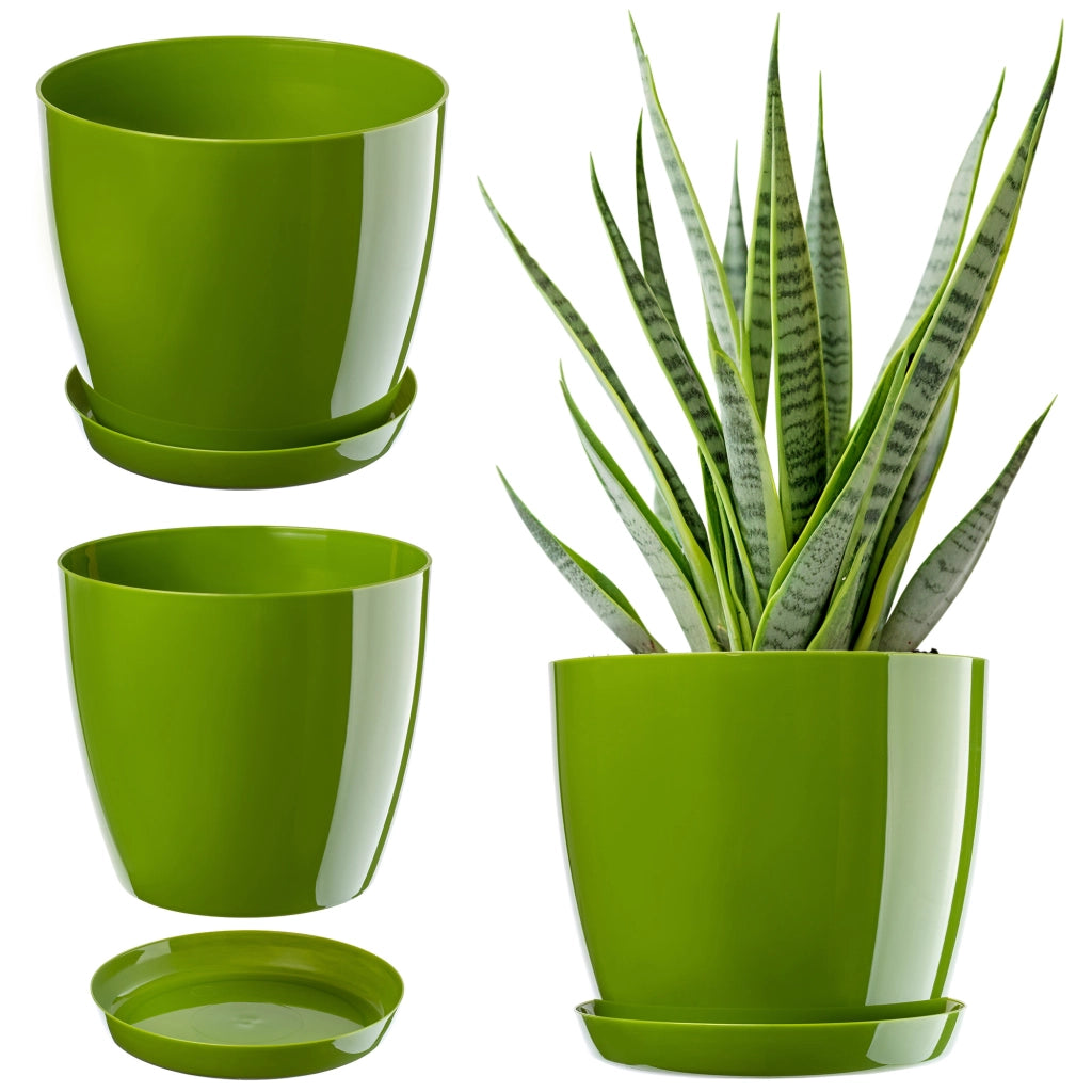 Vaso da fiori KADAX con sottovaso e coperchio in plastica, 14 cm, verde.