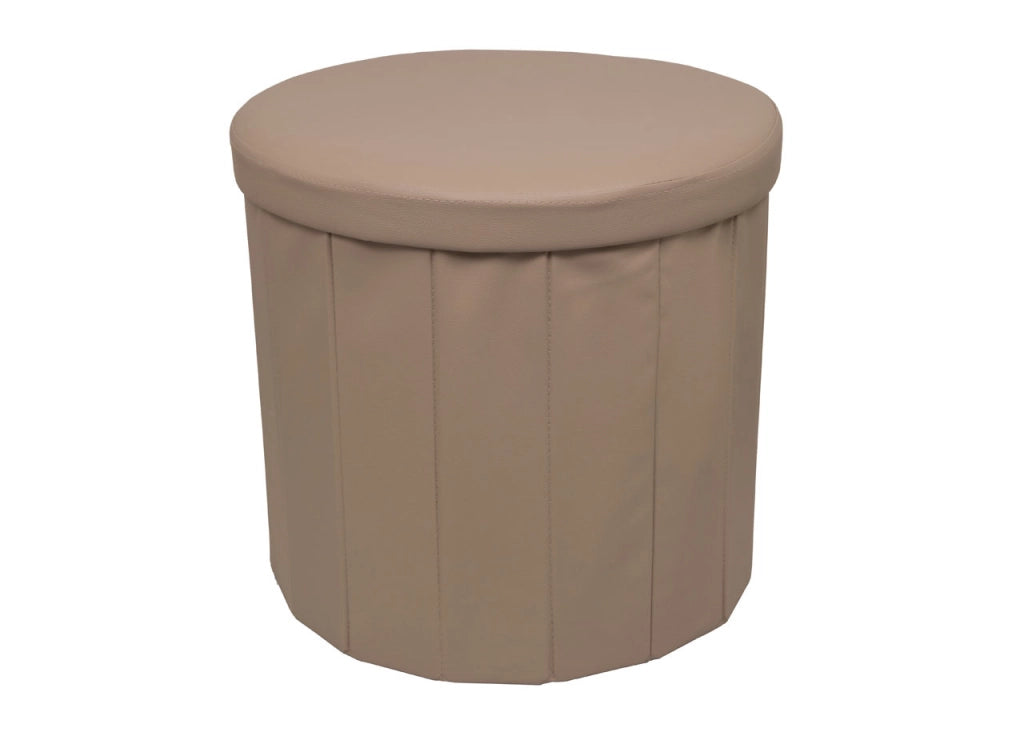 Pouf Salotto Contenitore Ecopelle Rotondo Pieghevole Tinta Unita - Pouf - Tortora