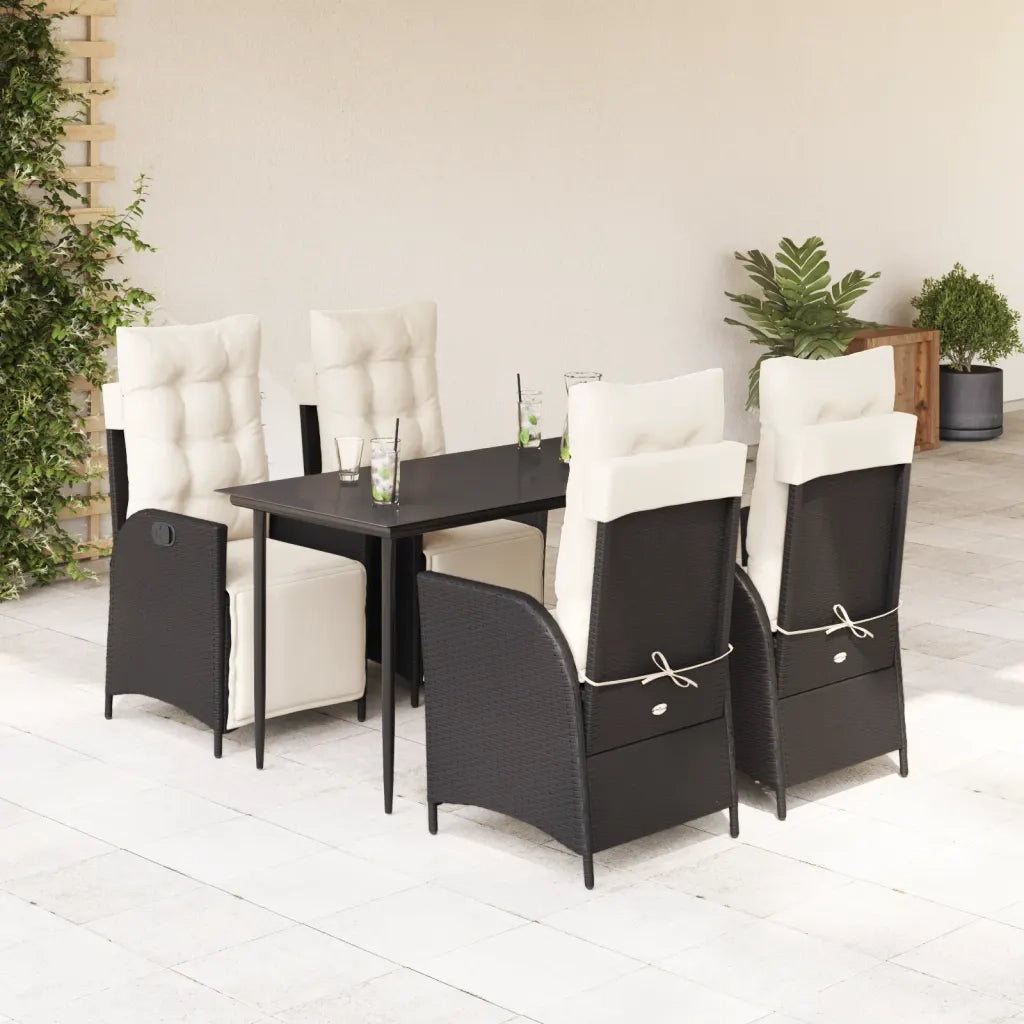 Set da Pranzo da Giardino 5 pz Nero con Cuscini in Polyrattan