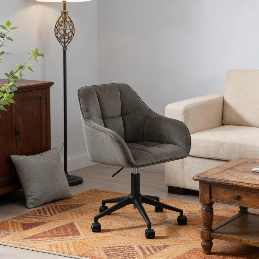 Sedia da Ufficio Ergonomica Girevole con Altezza Regolabile e Braccioli Integrati, in Velluto Grigio Scuro