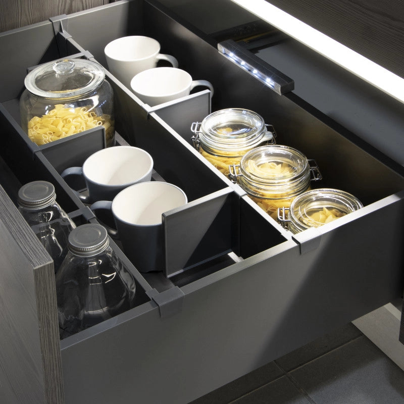 Kit di accessori divisori per interno cassetti Vertex-Concept, larghezza 900 mm, Alluminio e Tecnoplastica, Grigio ant..