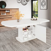 Tavolo da pranzo allungabile con vano contenitore 140/200 x 80 x 75 cm; bianco e argento