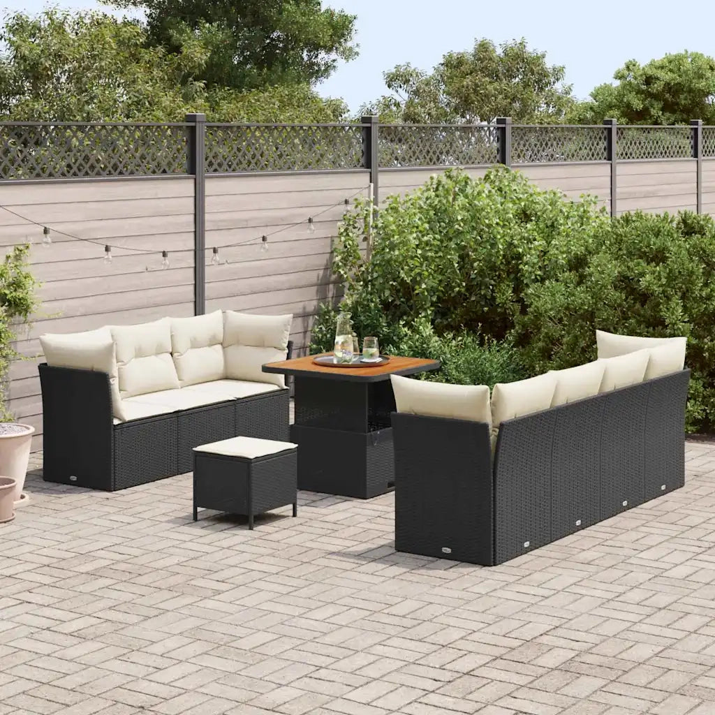 Set Divano da Giardino con cuscino 10 pcs Nero e crema 3363395