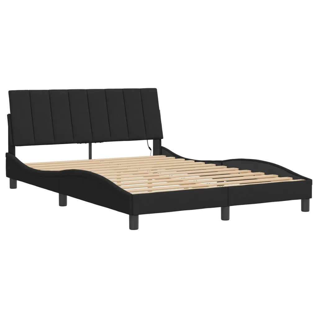 Letto matrimoniale | Letto per adulti | Giroletto con LED senza Materasso Hanko Nero 140x200 cm in Velluto