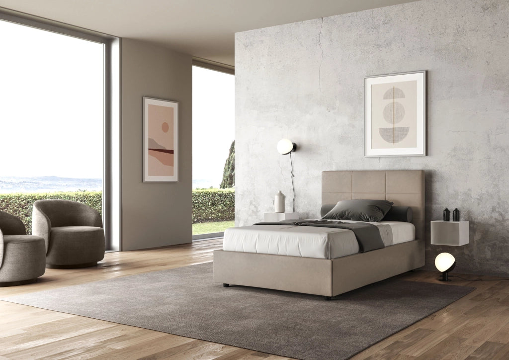 BS COM Letto una piazza e mezza senza rete imbottito 120x210 microfibra sabbia
