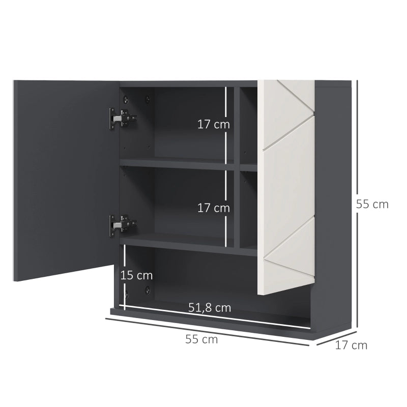Mobiletto con specchio per il bagno, mobiletto da bagno con specchio, mobiletto a parete con ripiano regolabile, vano a giorno, funzione