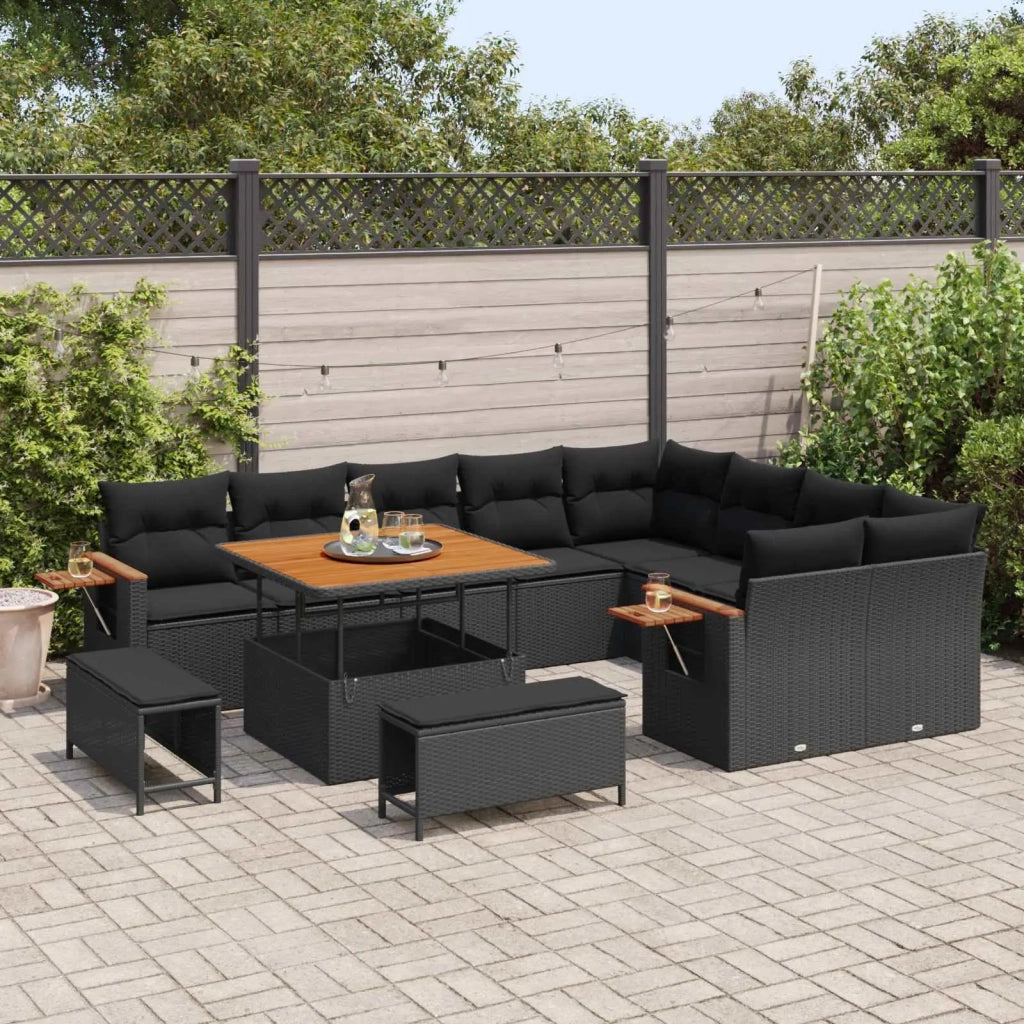 Set Divano da Giardino con cuscino 13 pcs Nero polyrattan