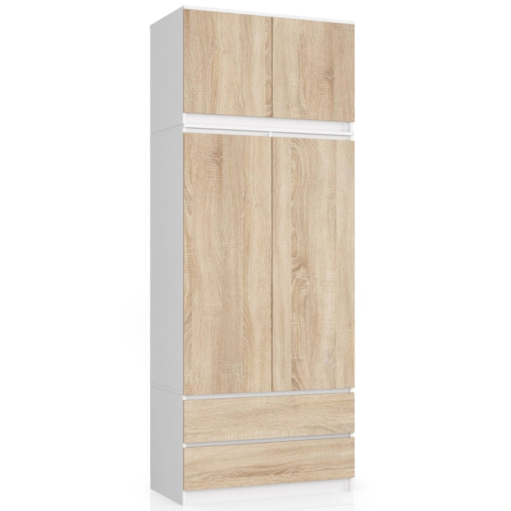 Sopralzo per armadio AKORD S90 Bianco 90 cm 2 ante inserto frontale Sonoma Quercia 90x51x55 cm