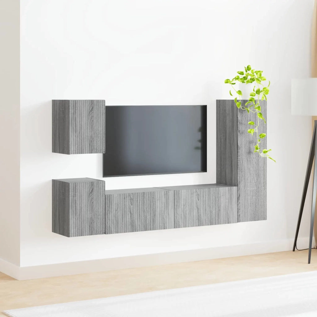 Set mobile TV 4 pz | Armadietto TV | Mobile Porta TV Grigio Sonoma Legno multistrato