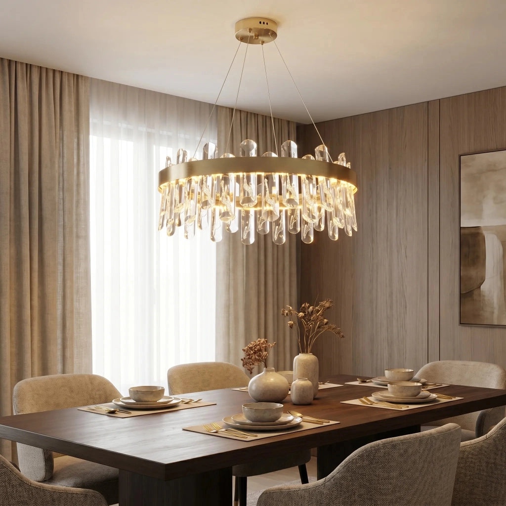 Lampada A Sospensione A Led In Cristallo Swe074-1cp 50cm Brushed Gold