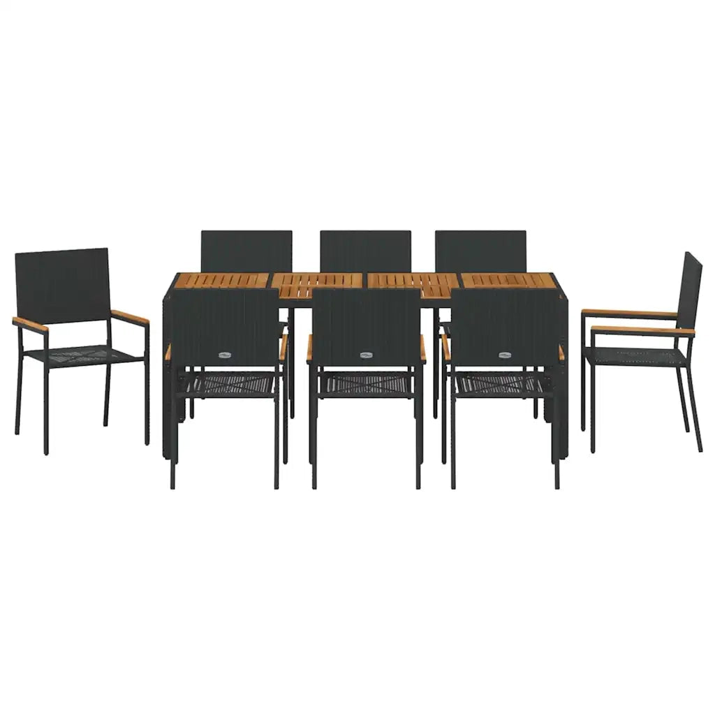 Set da Pranzo per Giardino 9 pcs Nero polyrattan