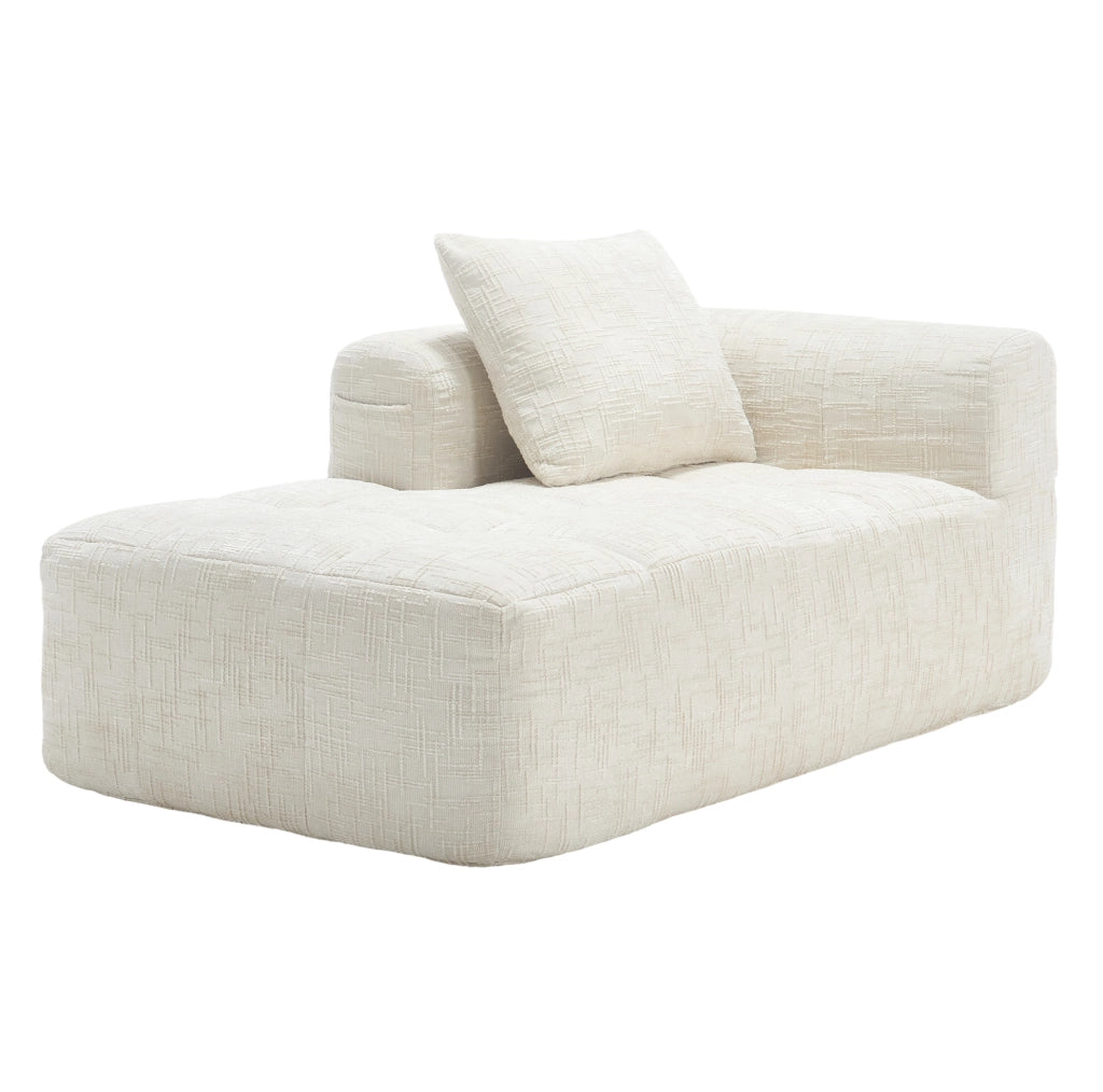 Chaise longue moderno in chenille beige 158x90x60 cm con tasche laterali e cuscino