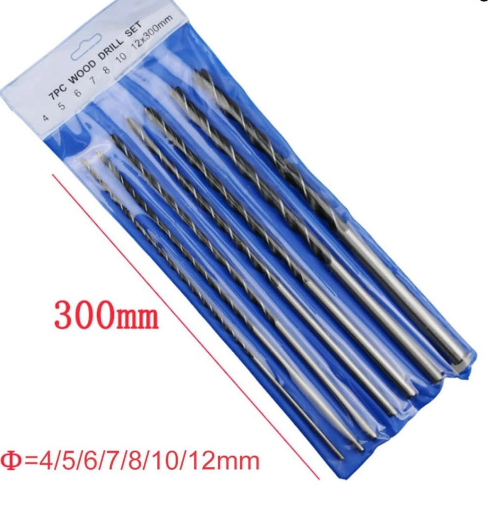 SERIE 7 PUNTE TRAPANO PER LEGNO LUNGHE 300 mm Ø 4, 5, 6, 7, 8, 10 e 12 mm