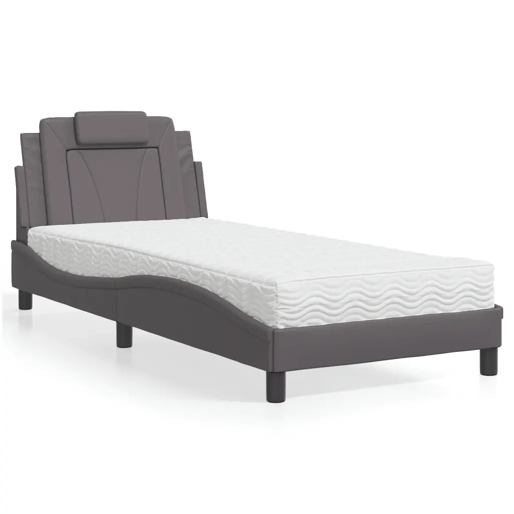 Letto singolo | Letto per adulti | Letto Viana con Materasso Grgio 80x200 cm in Similpelle