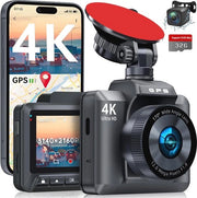 Cannoni di sicurezza per auto 4K con GPS, Wi-Fi e visione notturna - Doppio sensore, scheda di memoria da 32 GB, rilevamento parcheggio e sensore di accelerazione