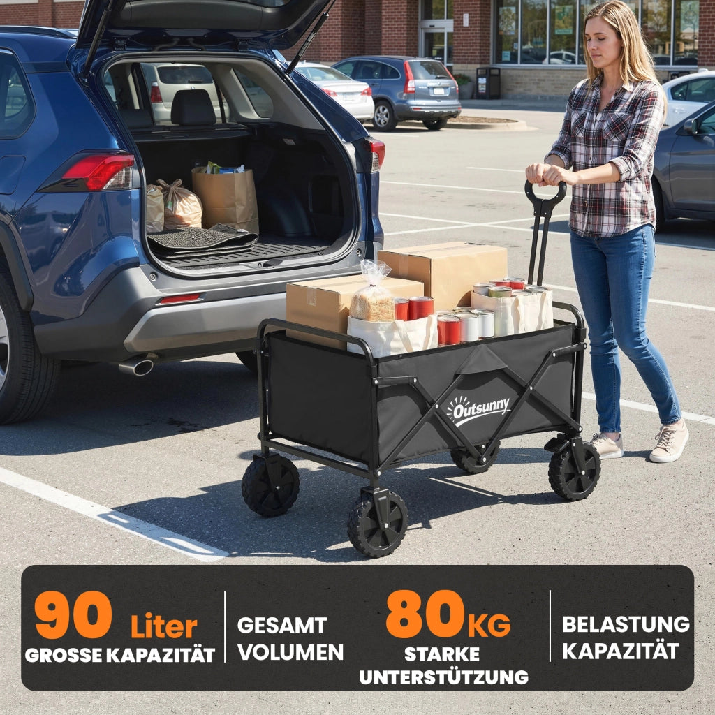 Carrello da Giardino Pieghevole con Portaoggetti ¨C Minimal ¨C Nero