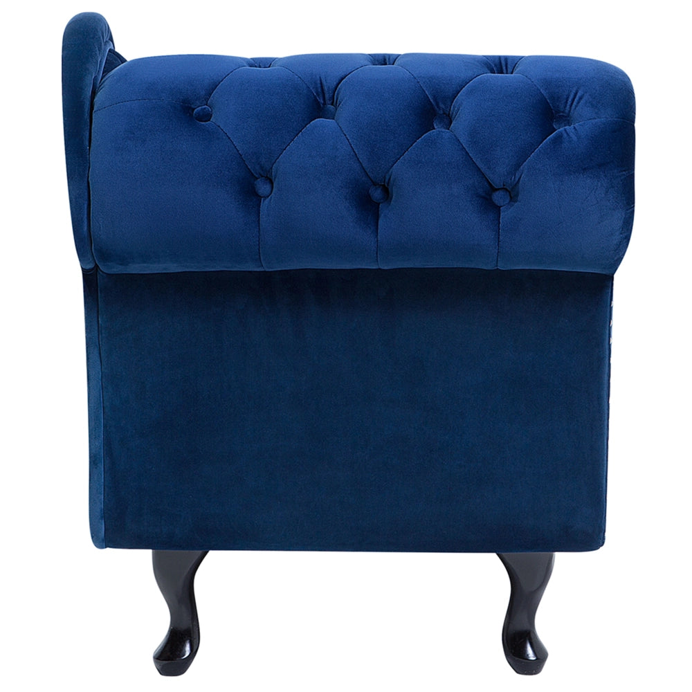 Chaise longue colore blu con bottoni in velluto a versione sinistra Stile Chesterfield