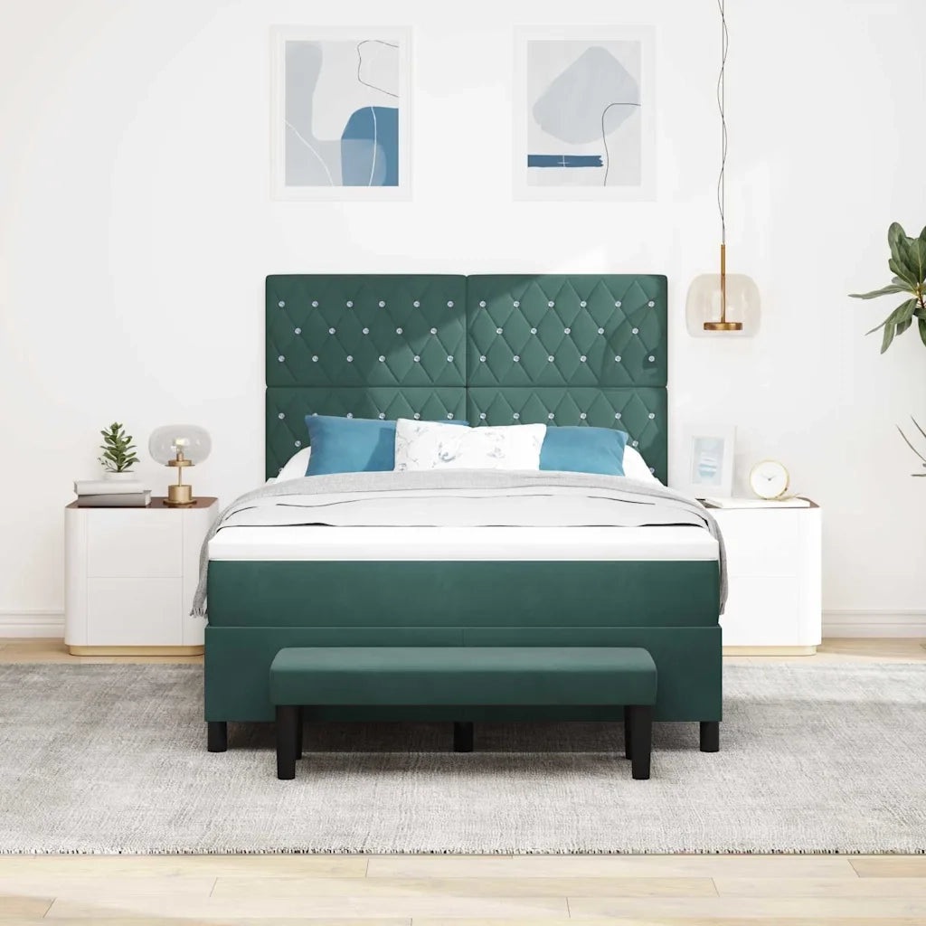 Letto a molle con materasso Verde scuro 140 x 200 cm Velluto