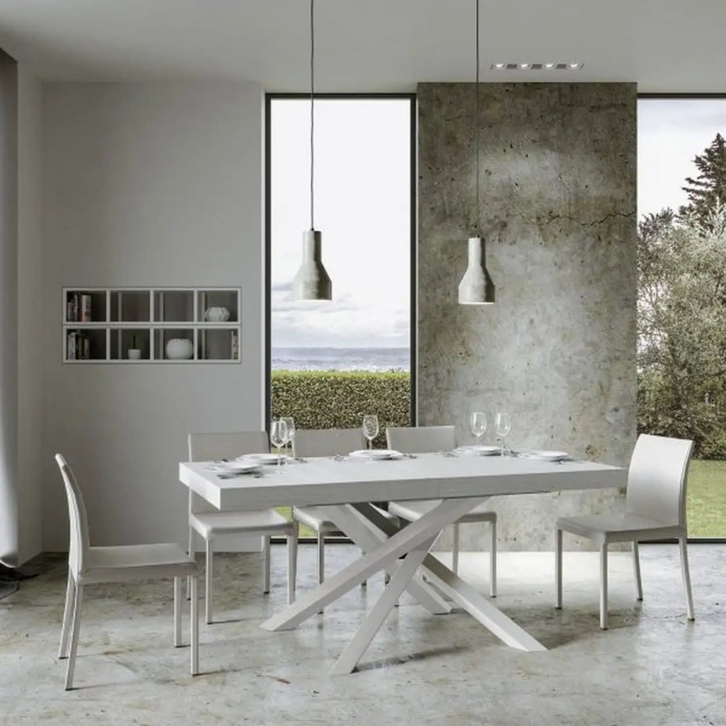 Tavolo allungabile 160/420x90 cm Volantis Premium colore bianco frassino gambe bianche