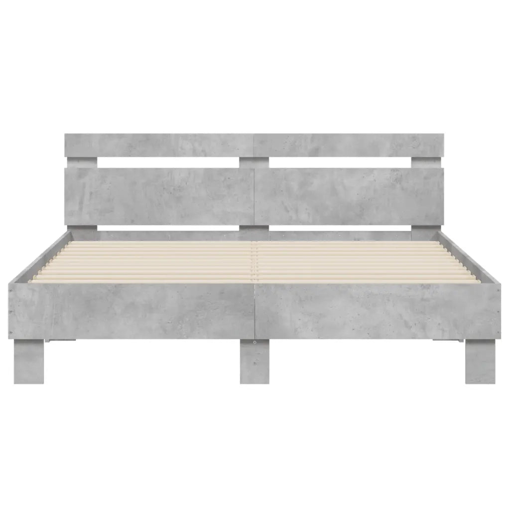 Letto matrimoniale | Letto per adulti | Giroletto Testiera Grigio Cemento 150x200 cm Legno Multistrato