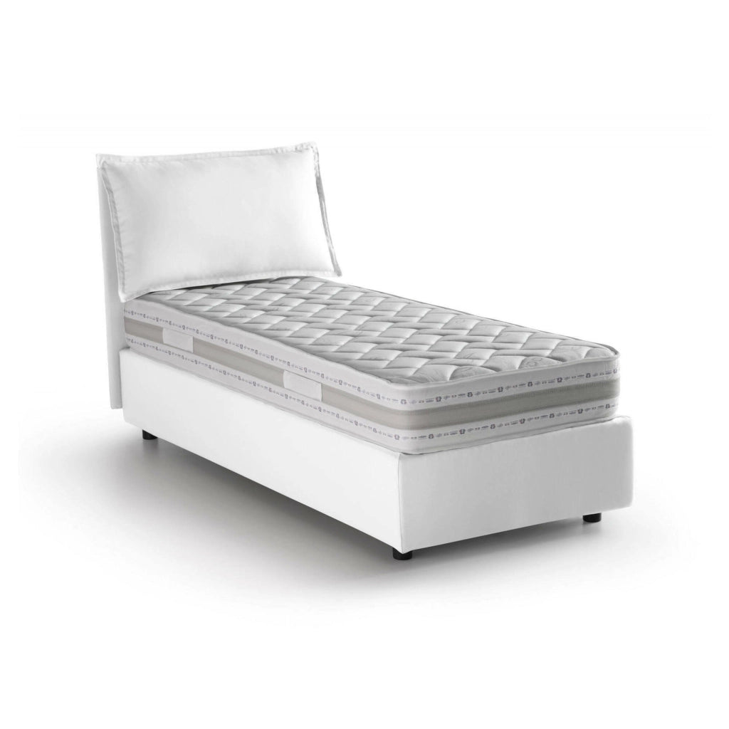 Letto singolo Ancara, Letto contenitore con rivestimento in tessuto, Made in Italy, Apertura frontale, con materasso cm 80x200 incluso, Bianco