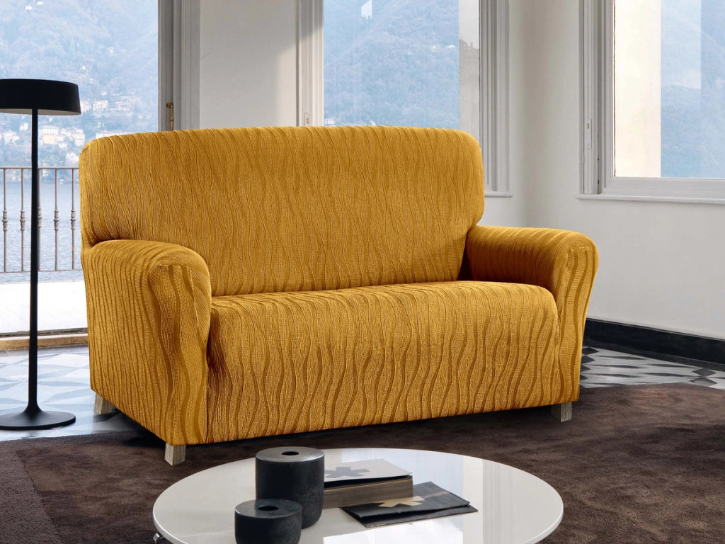 Copridivano Sofà Poltrona Elasticizzato Protezione Macchie Modello Wonderful - 2 Posti - Ocra