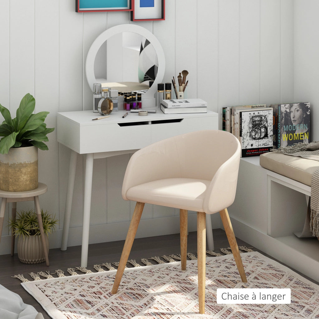 Set 2 Sedie da Pranzo con Braccioli ¨C Xylo ¨C Stile Scandinavo Legno e Tessuto Effetto Lino Beige