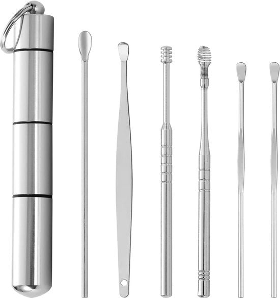 Rimuente Orecchio - Pulitore Orecchio - Materiale Inox - Maniglie Antiscivolo - Rotazione 360 Gradi - 6 Pezzi - Cucchiaio Orecchio