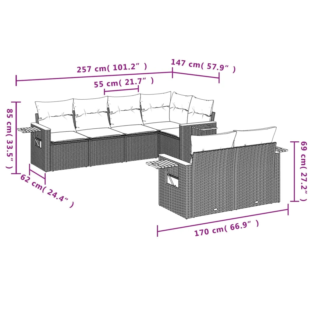 Set Divani da Giardino 7 pz con Cuscini Beige in Polyrattan 3259385