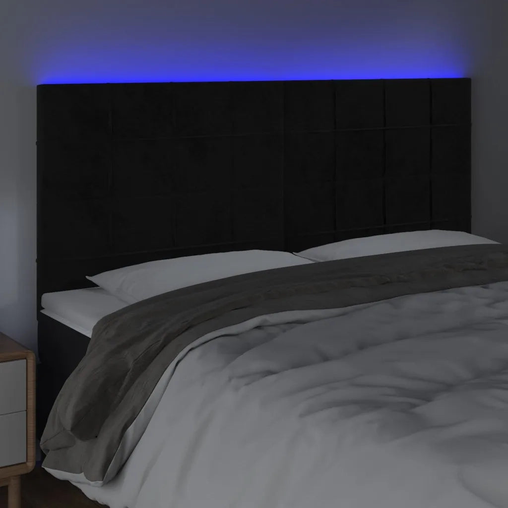 Testiera | Testata a LED Nera 200x5x118/128cm in Velluto