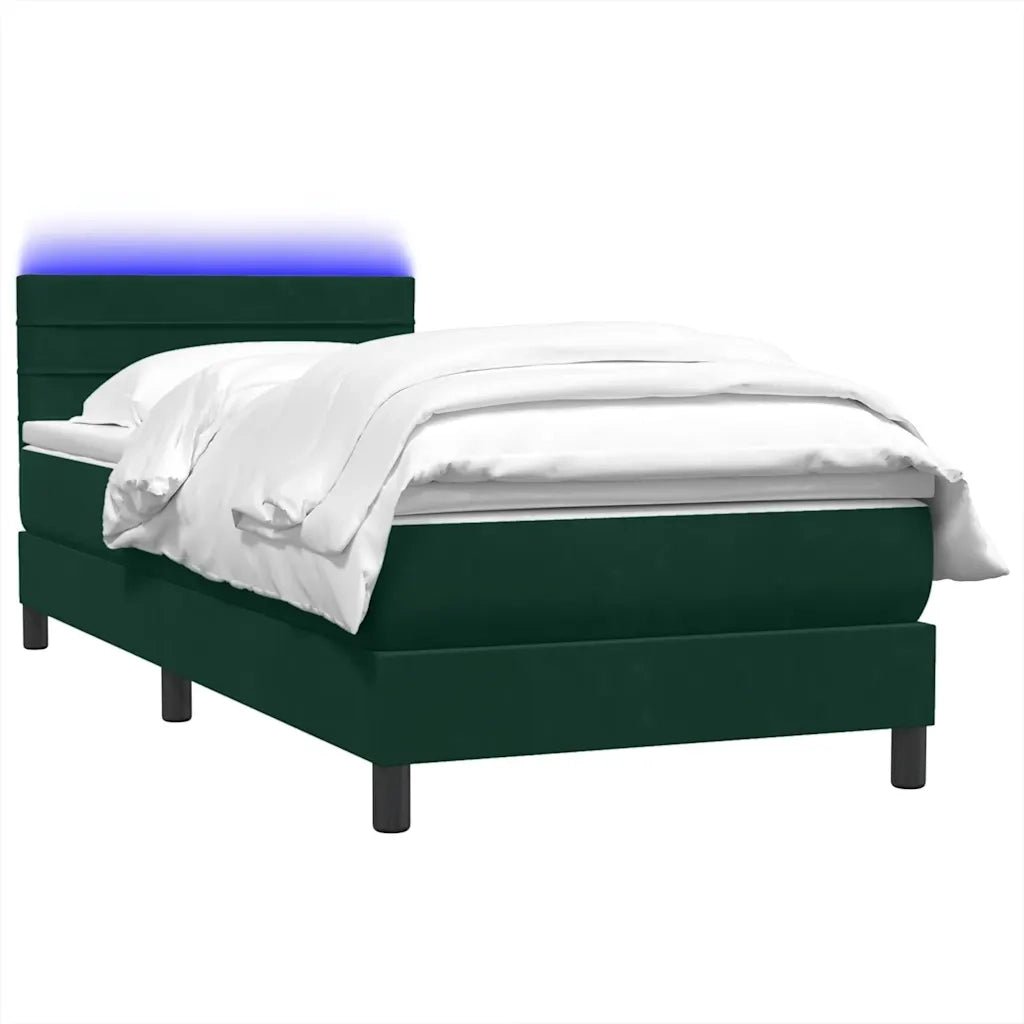 Letto a Molle con Materasso e LED Verde Scuro 80x220 cm Velluto 3317004