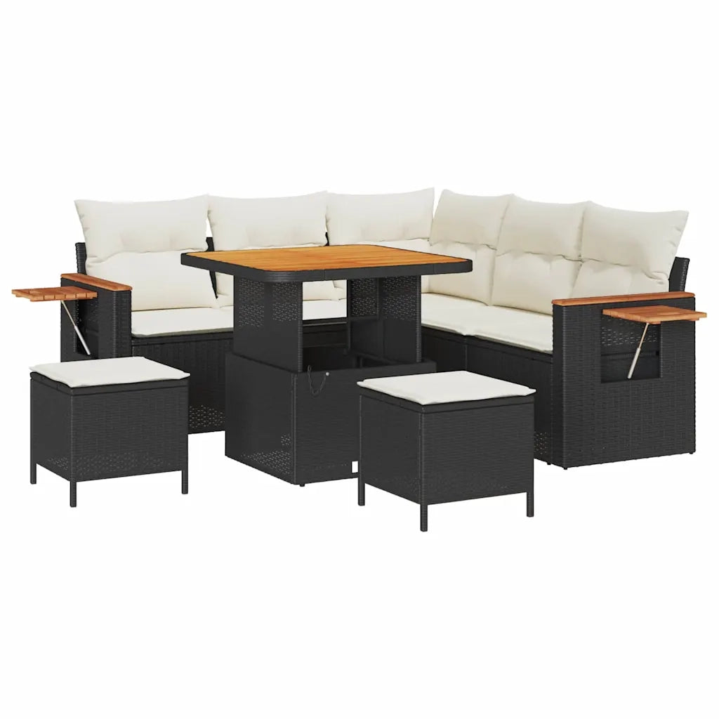 Set Divano da Giardino 9 pcs Nero e Crema polyrattan