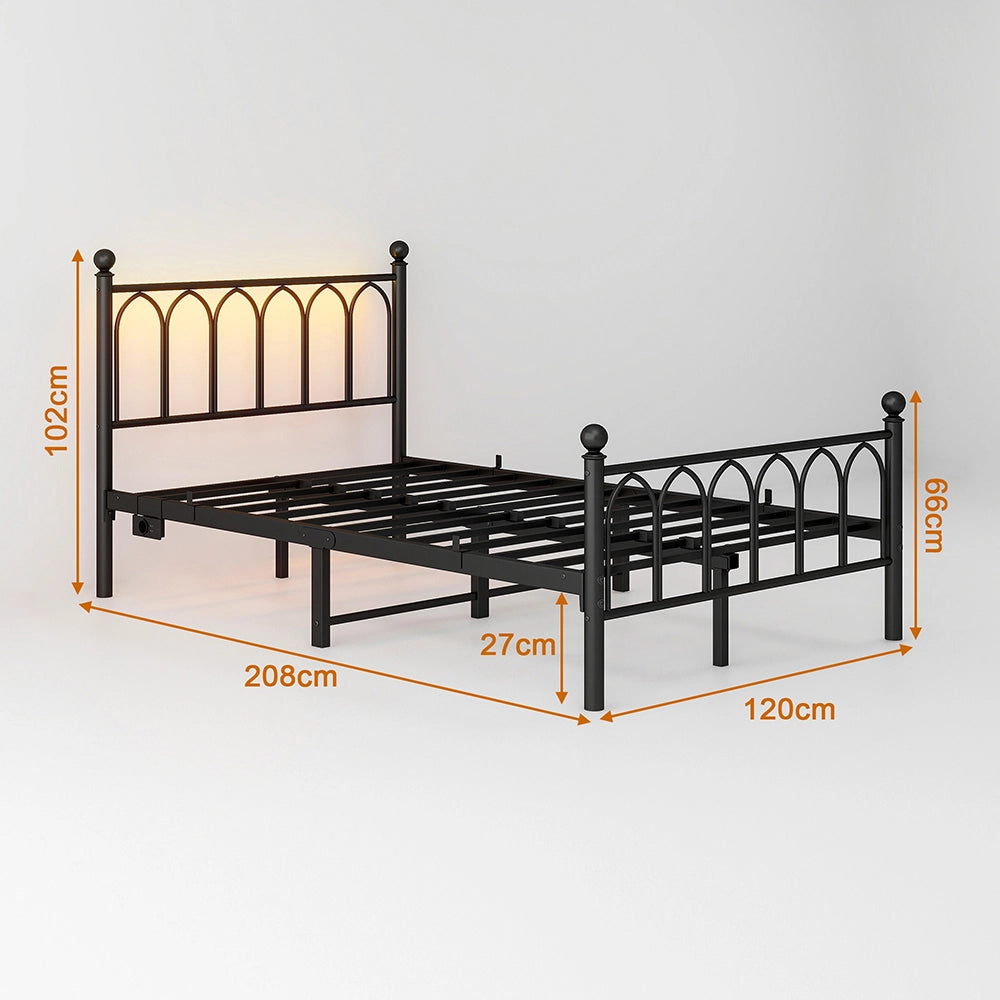 Letto metallo - Xylo - 120x200 cm USB vintage nero