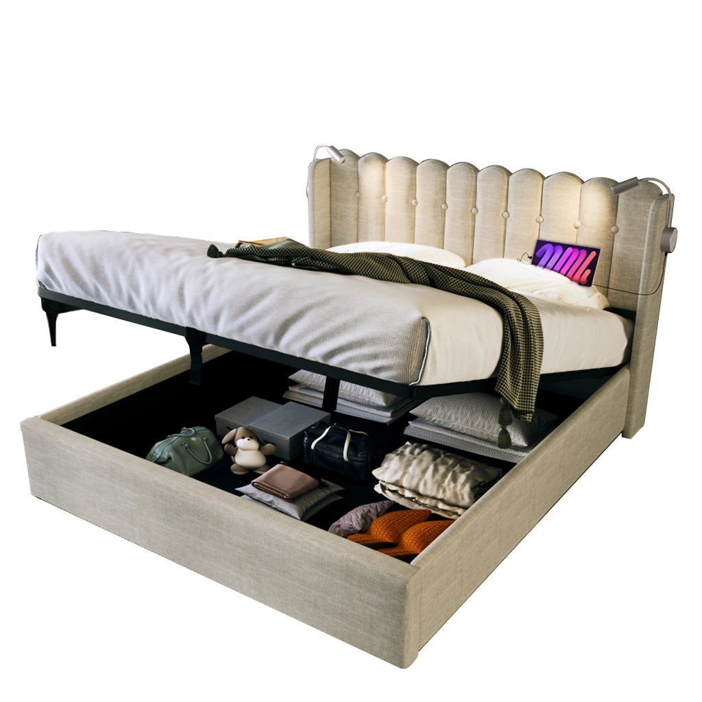 letto imbottito lino beige 140 x 200 cm