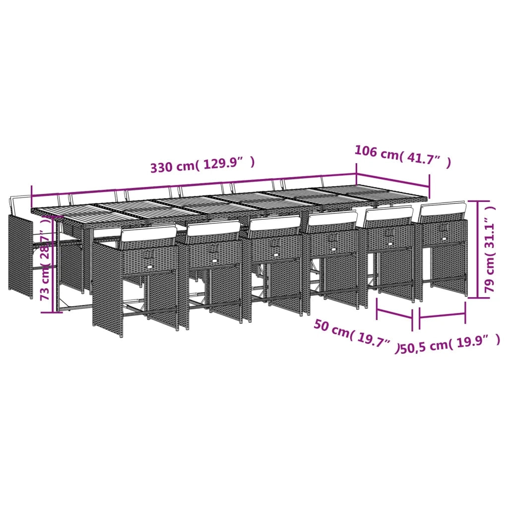 Set da Pranzo da Giardino 13pz con Cuscini Nero in Polyrattan 3211131