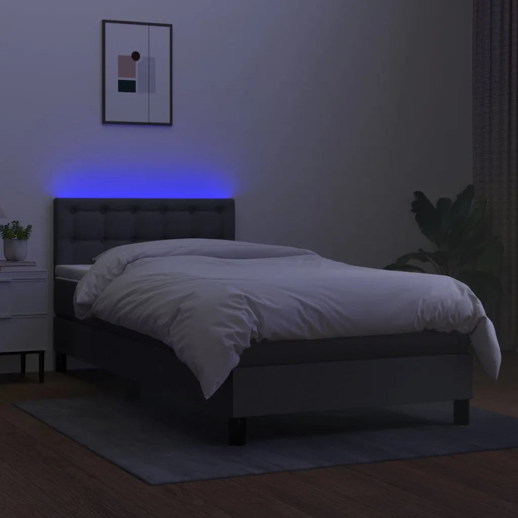 Letto a Molle Materasso e LED Grigio Scuro 90x200 cm in Tessuto 3133446