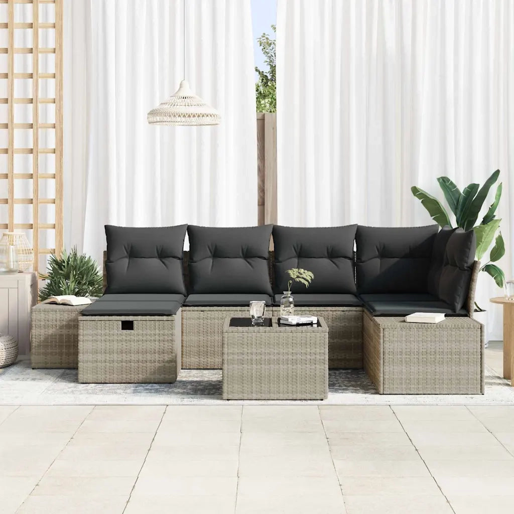 Set Divano da Giardino 7 pcs Grigio chiaro polyrattan