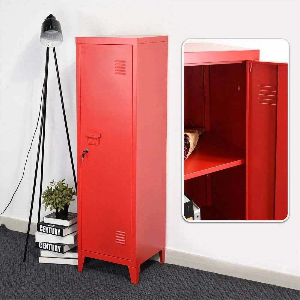Armadietto Spogliatoio in Metallo con Chiave 1 Anta 3 Scomparti 138x38,5x38,5 Rosso