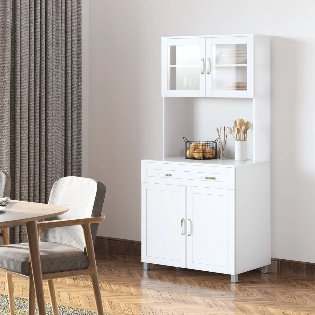Mobile Dispensa da Cucina 80x48x170 cm con Ante in Vetro Bianco